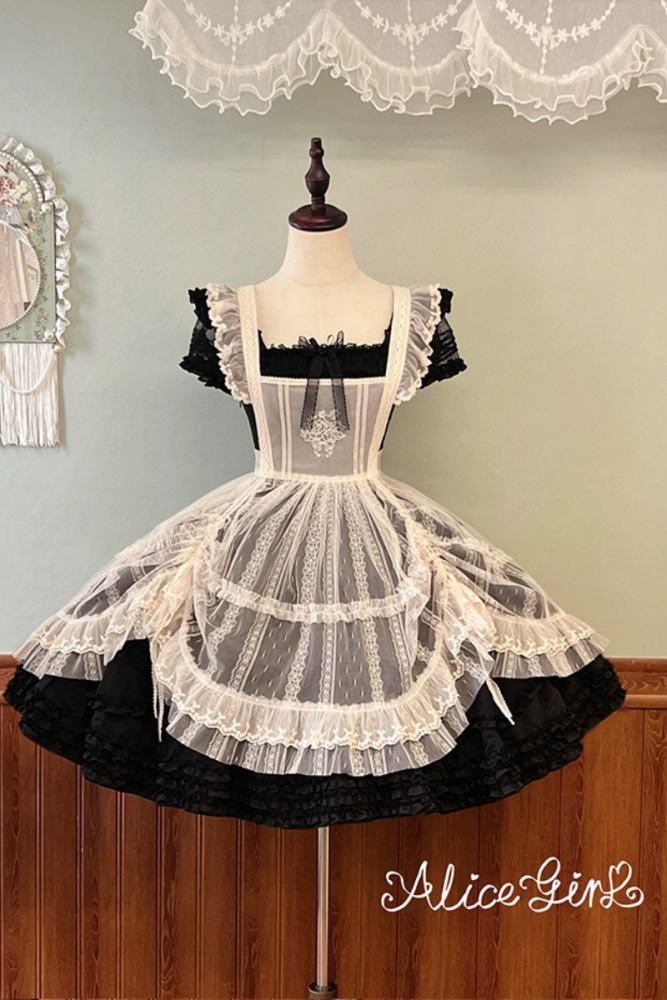 Alice Girl Floral Embroidery Lolita Apron Mesh Overdress 3 Colors