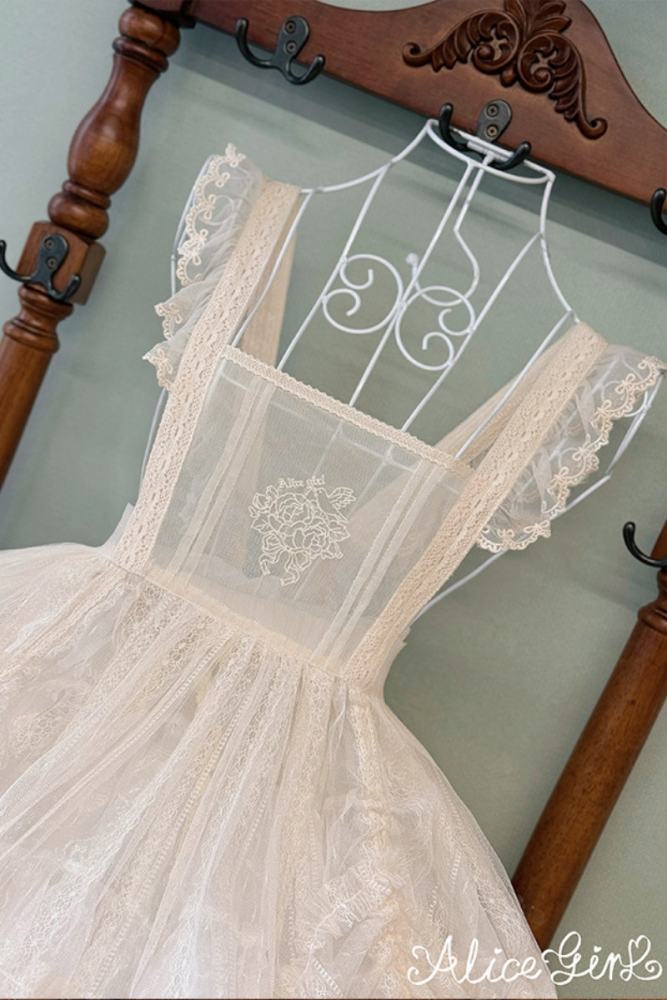 Alice Girl Floral Embroidery Lolita Apron Mesh Overdress 3 Colors