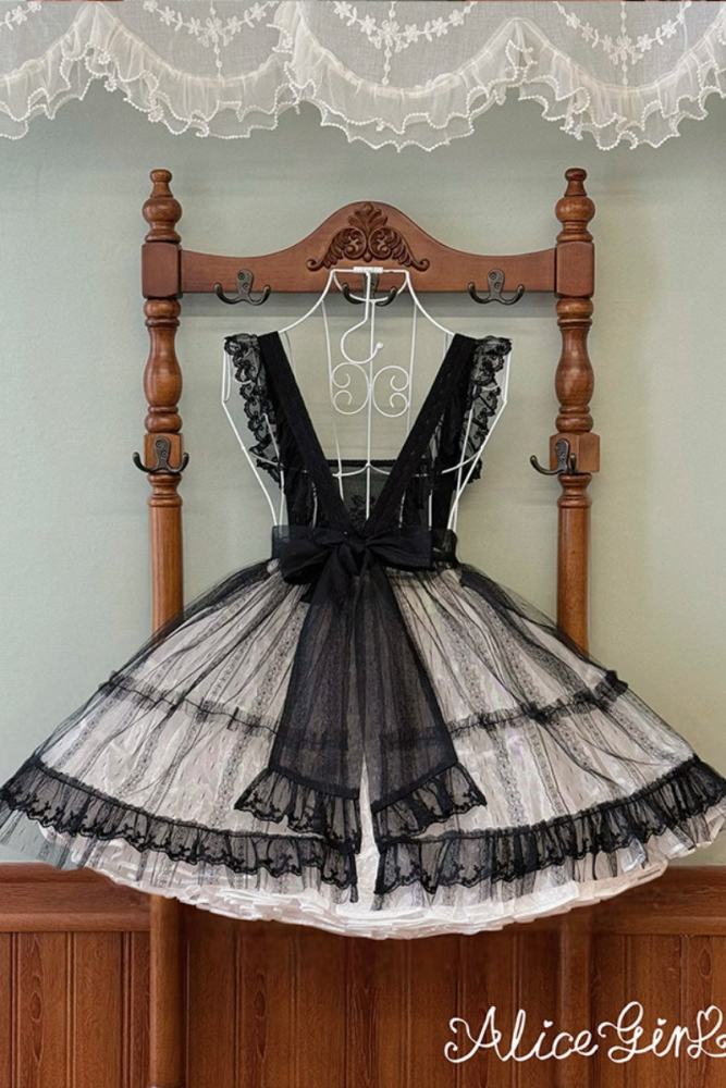 Alice Girl Floral Embroidery Lolita Apron Mesh Overdress 3 Colors