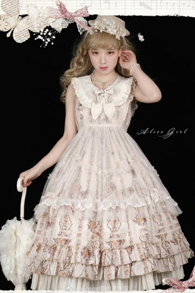 Alice Girl Floral Embroidery Lolita Apron Mesh Overdress 3 Colors