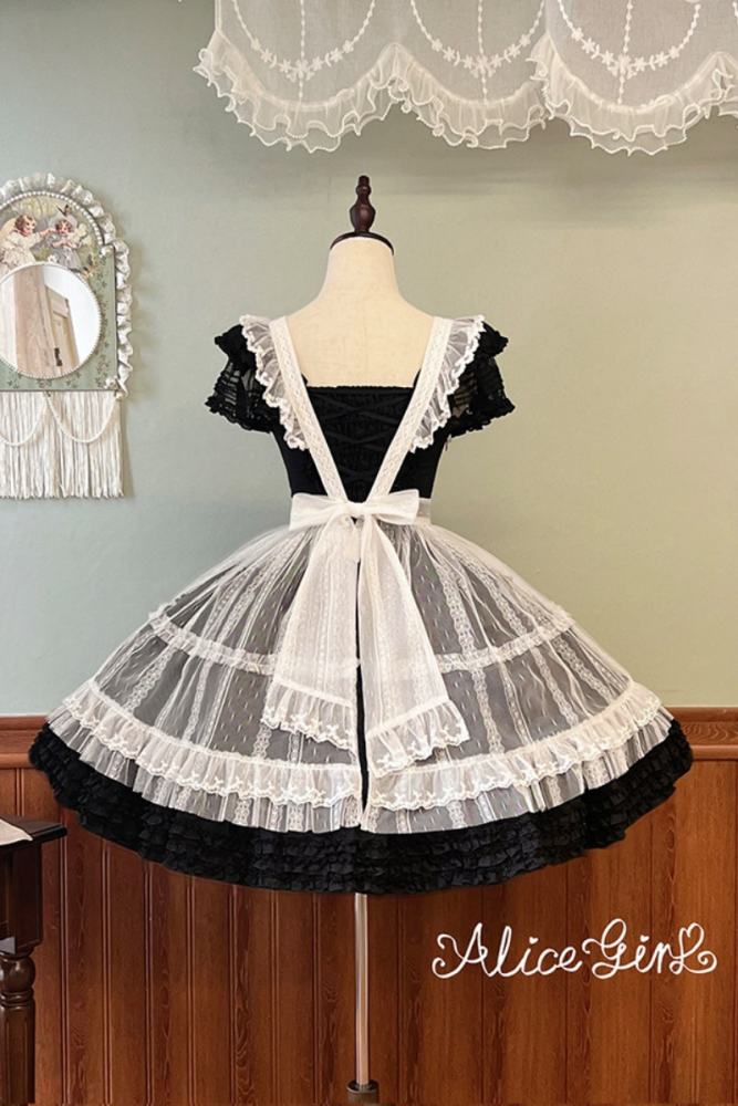 Alice Girl Floral Embroidery Lolita Apron Mesh Overdress 3 Colors