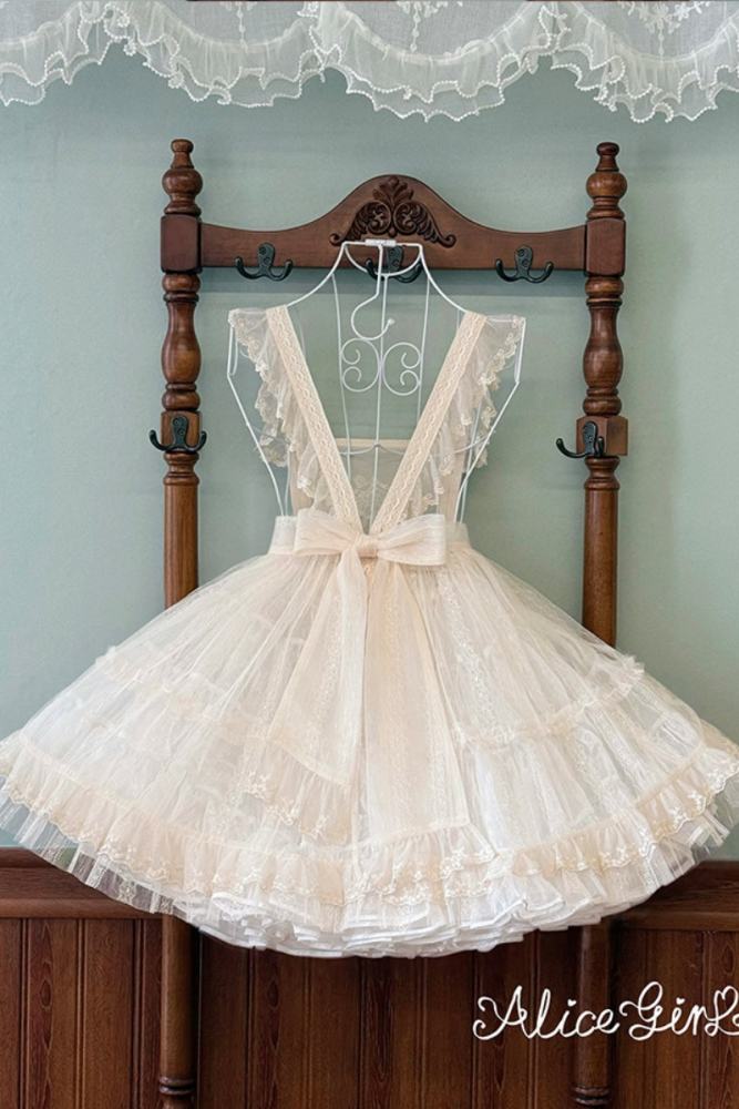 Alice Girl Floral Embroidery Lolita Apron Mesh Overdress 3 Colors