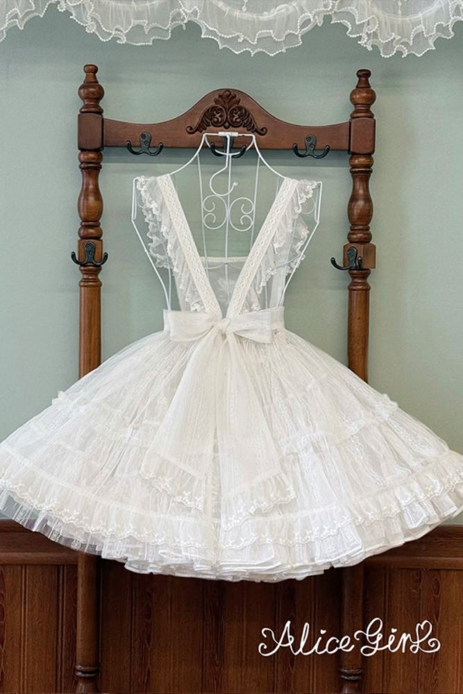 Alice Girl Floral Embroidery Lolita Apron Mesh Overdress 3 Colors