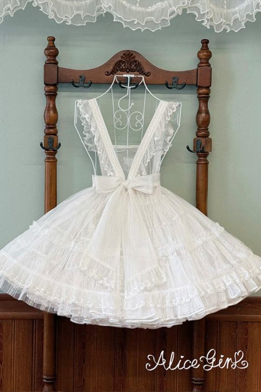 Alice Girl Floral Embroidery Lolita Apron Mesh Overdress 3 Colors