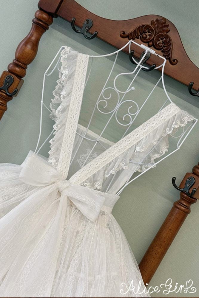 Alice Girl Floral Embroidery Lolita Apron Mesh Overdress 3 Colors