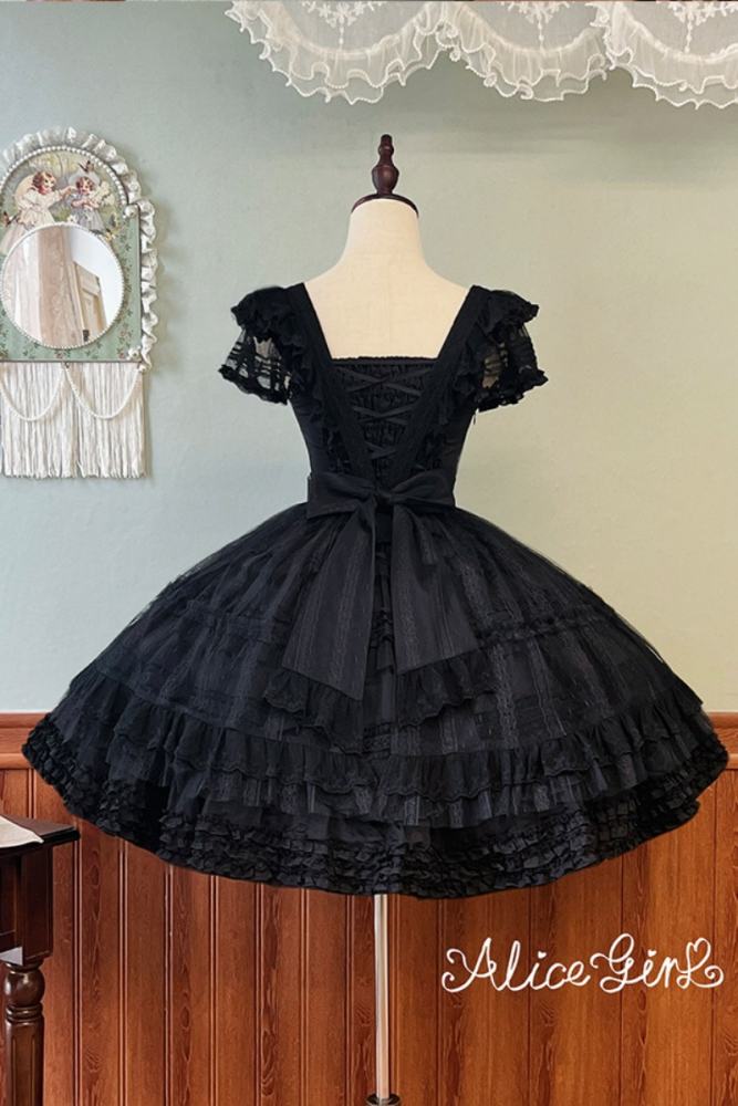 Alice Girl Floral Embroidery Lolita Apron Mesh Overdress 3 Colors