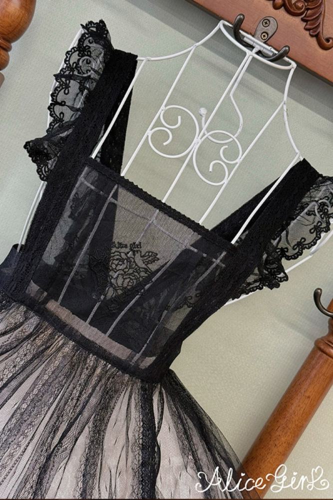 Alice Girl Floral Embroidery Lolita Apron Mesh Overdress 3 Colors