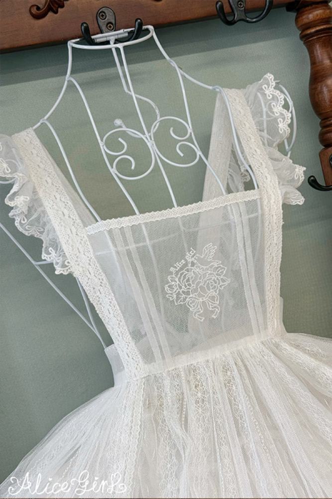 Alice Girl Floral Embroidery Lolita Apron Mesh Overdress 3 Colors