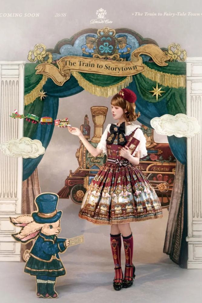 Drunk Coco The Train to Fairy Tale Town Prints Lolita JSK and OP