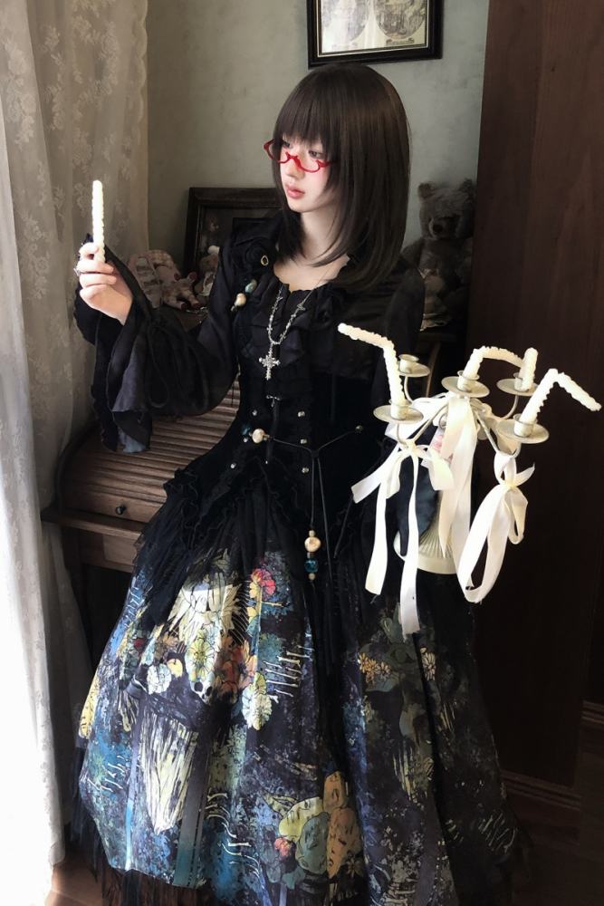 Bone Garden Gothic Lolita Blouse Prints Skirt and Girdle
