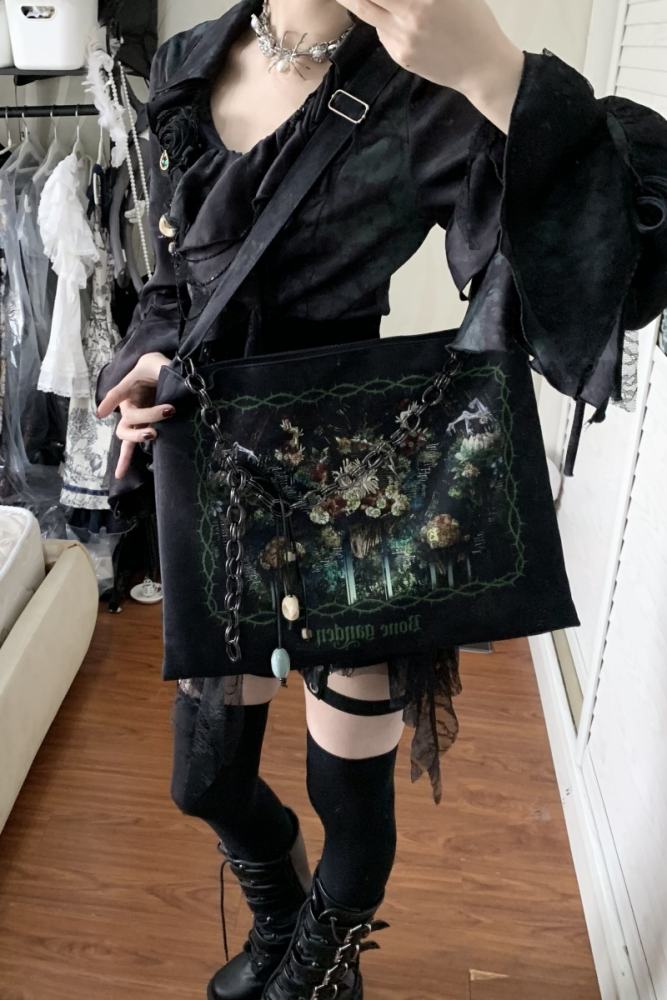 Bone Garden Gothic Lolita Tote Bag Waist Chain and Corsage
