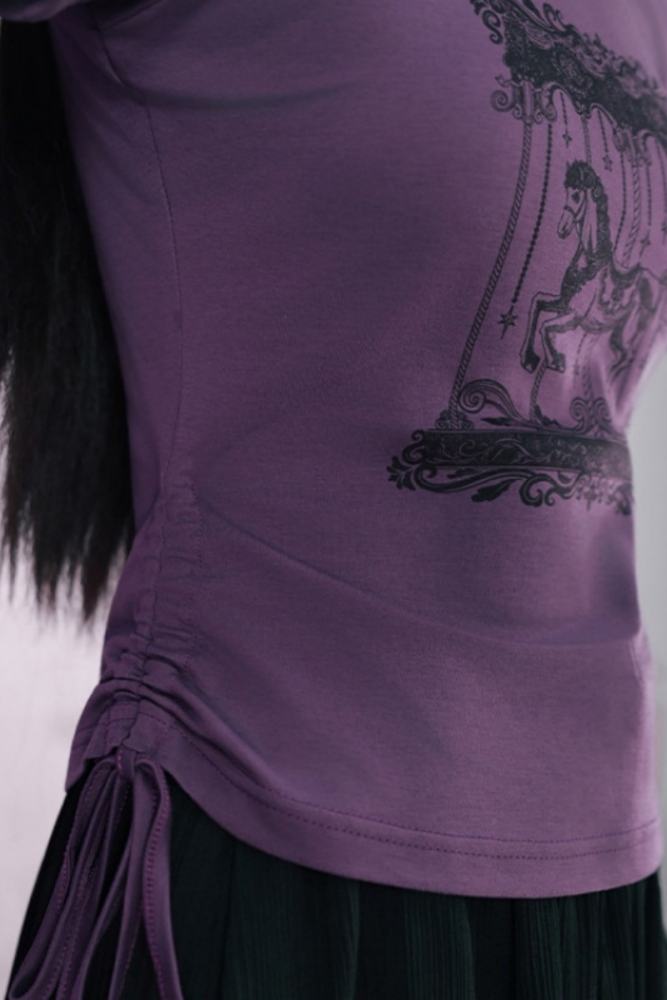 Rotating Paradise Square Neckline Jirai Kei Cotton Purple T-shirt