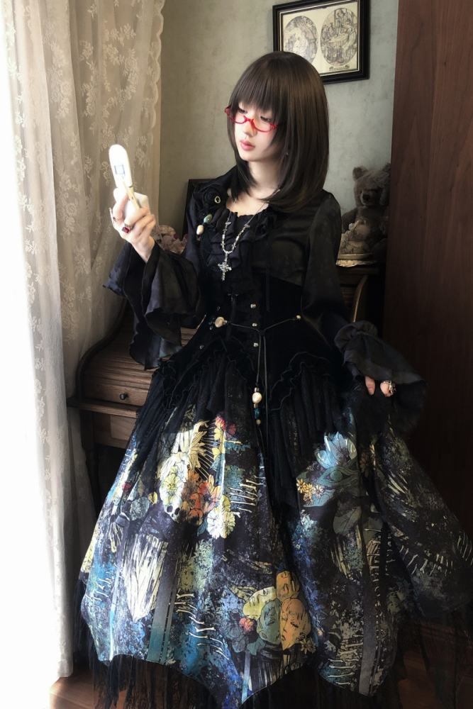 Bone Garden Gothic Lolita Blouse Prints Skirt and Girdle