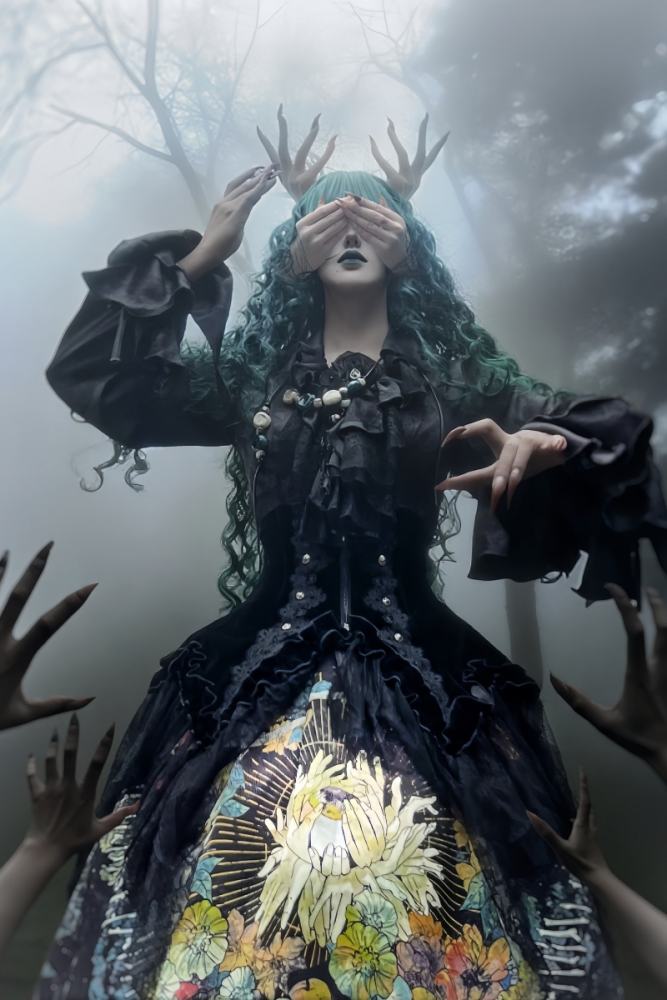 Bone Garden Gothic Lolita Blouse Prints Skirt and Girdle