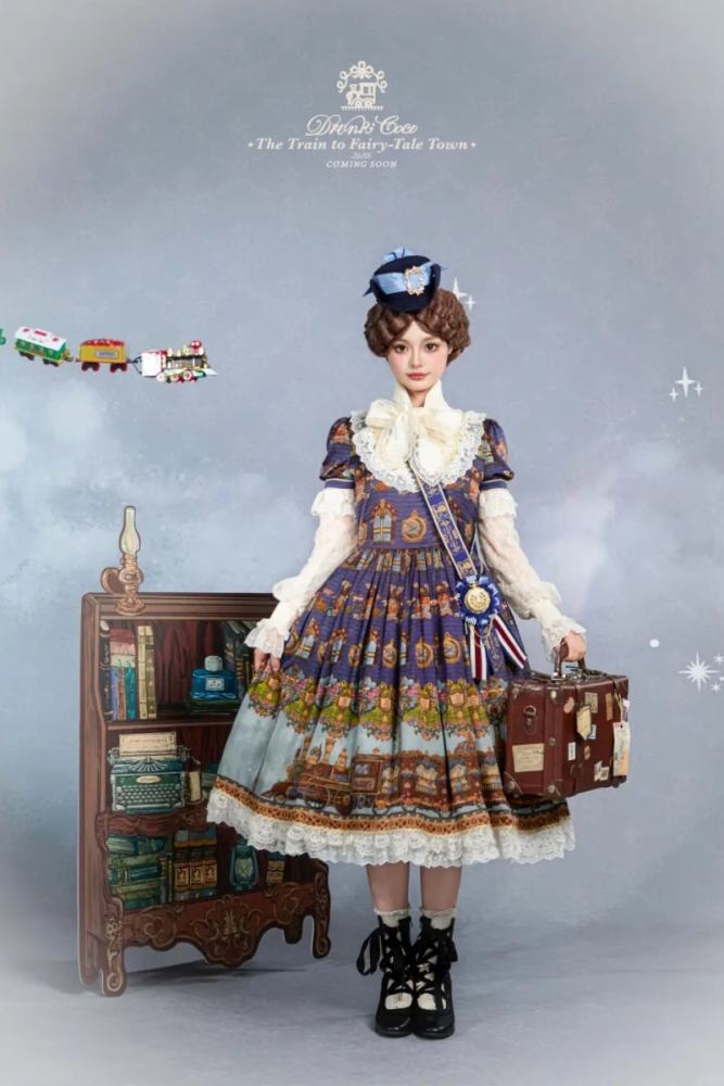 Drunk Coco The Train to Fairy Tale Town Prints Lolita JSK and OP