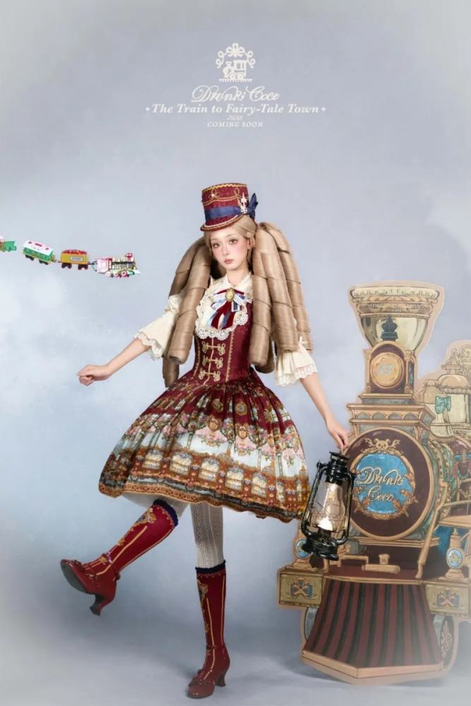 Drunk Coco The Train to Fairy Tale Town Prints Lolita JSK and OP