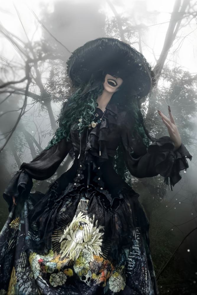 Bone Garden Gothic Lolita Blouse Prints Skirt and Girdle