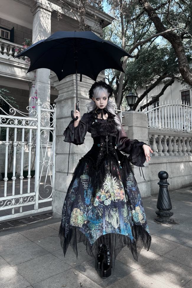 Bone Garden Gothic Lolita Blouse Prints Skirt and Girdle