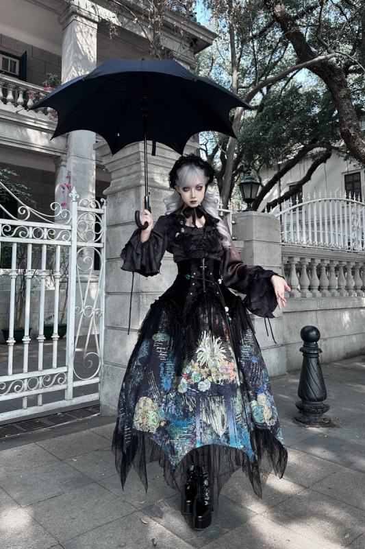 Bone Garden Gothic Lolita Blouse Prints Skirt and Girdle