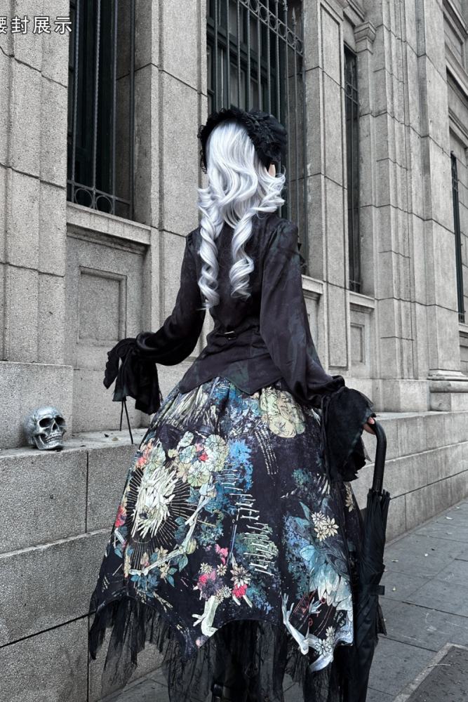 Bone Garden Gothic Lolita Blouse Prints Skirt and Girdle