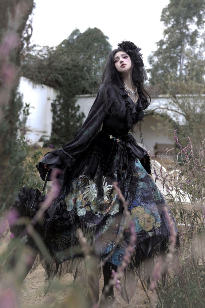 Bone Garden Gothic Lolita Blouse Prints Skirt and Girdle
