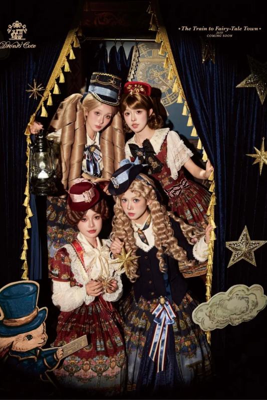 Drunk Coco The Train to Fairy Tale Town Prints Lolita JSK and OP