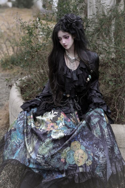 Bone Garden Gothic Lolita Blouse Prints Skirt and Girdle