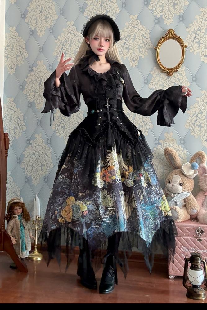 Bone Garden Gothic Lolita Blouse Prints Skirt and Girdle