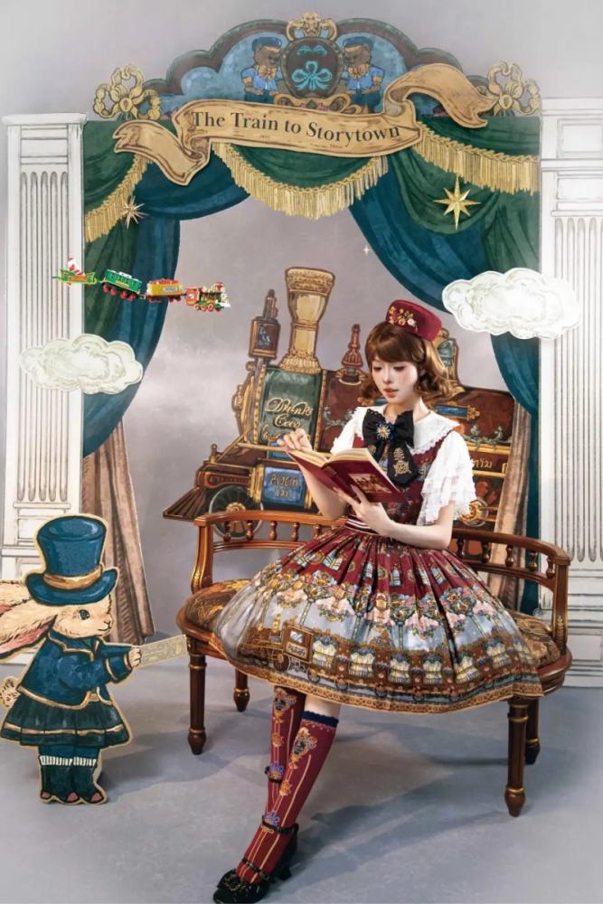 Drunk Coco The Train to Fairy Tale Town Prints Lolita JSK and OP