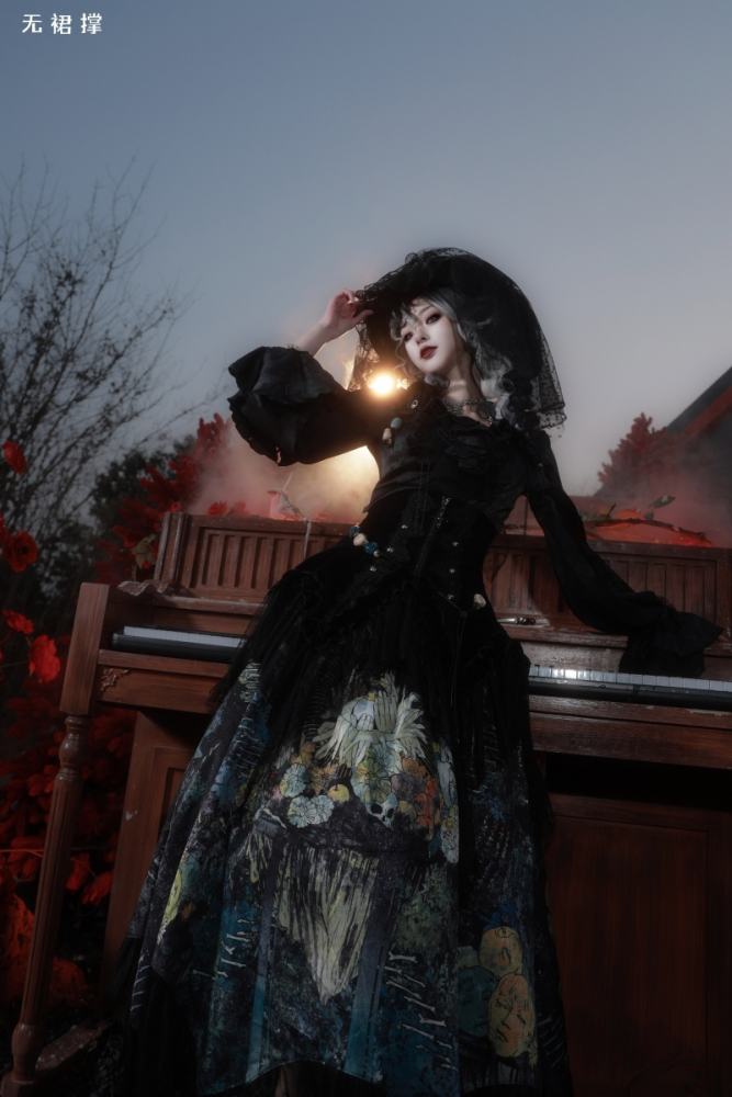 Bone Garden Gothic Lolita Blouse Prints Skirt and Girdle