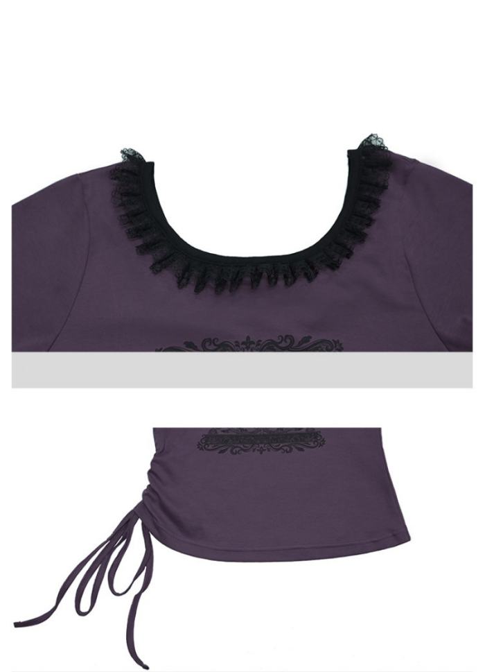 Rotating Paradise Square Neckline Jirai Kei Cotton Purple T-shirt