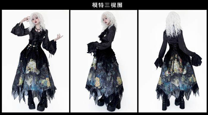 Bone Garden Gothic Lolita Blouse Prints Skirt and Girdle
