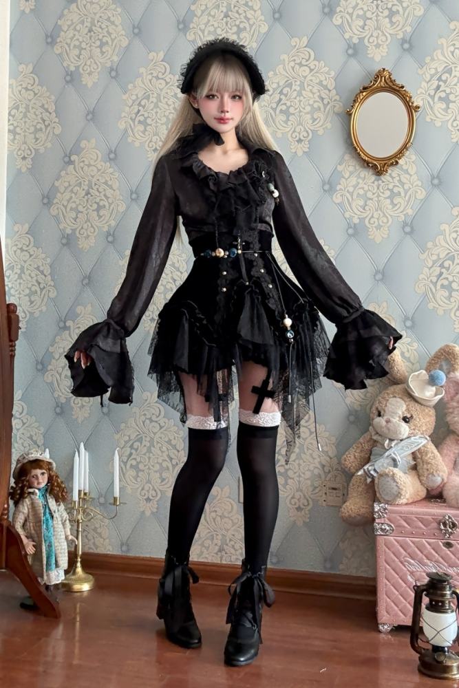 Bone Garden Gothic Lolita Blouse Prints Skirt and Girdle
