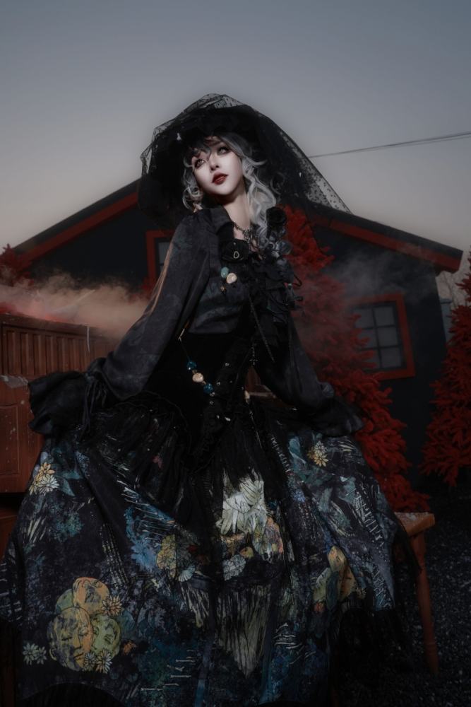 Bone Garden Gothic Lolita Blouse Prints Skirt and Girdle