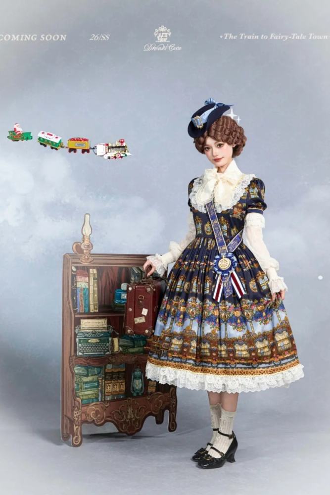 Drunk Coco The Train to Fairy Tale Town Prints Lolita JSK and OP