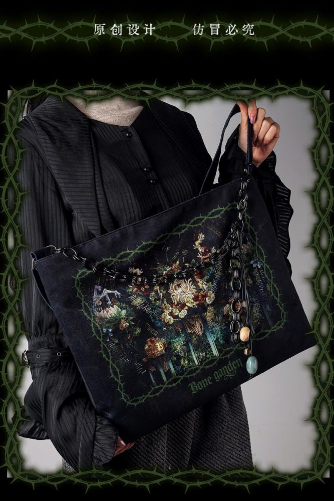 Bone Garden Gothic Lolita Tote Bag Waist Chain and Corsage