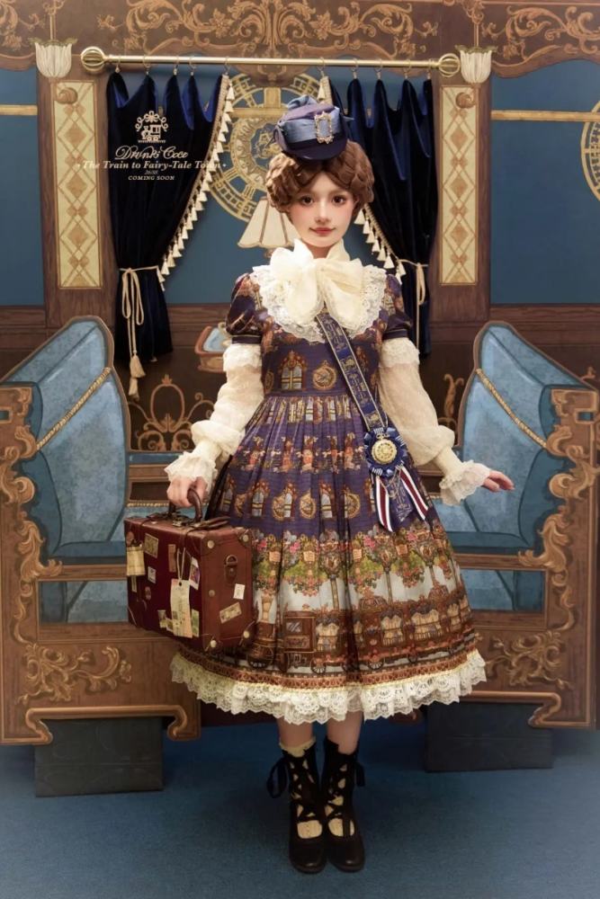Drunk Coco The Train to Fairy Tale Town Prints Lolita JSK and OP