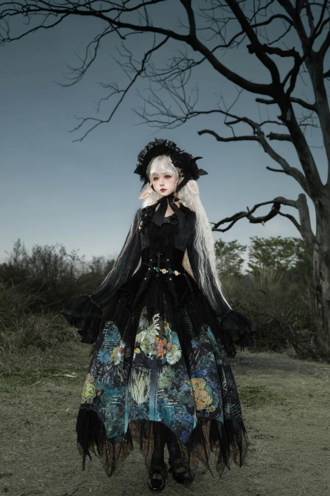 Bone Garden Gothic Lolita Blouse Prints Skirt and Girdle