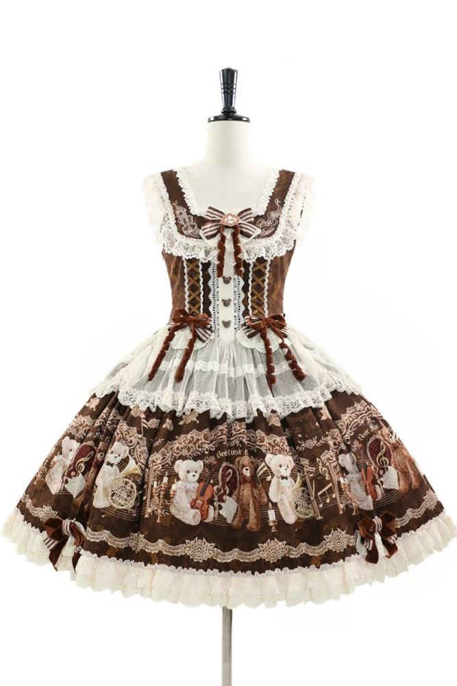 Alice Girl Bear Symphony Retro Prints Lolita JSK and OP
