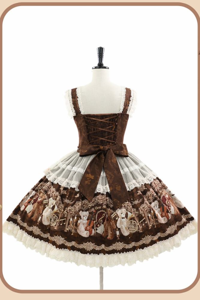 Alice Girl Bear Symphony Retro Prints Lolita JSK and OP