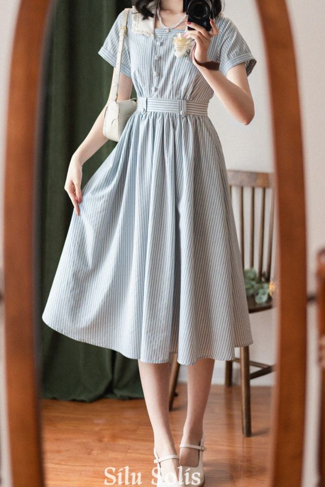 Forest Wardrobe Retro French Stripes One Piece Dress