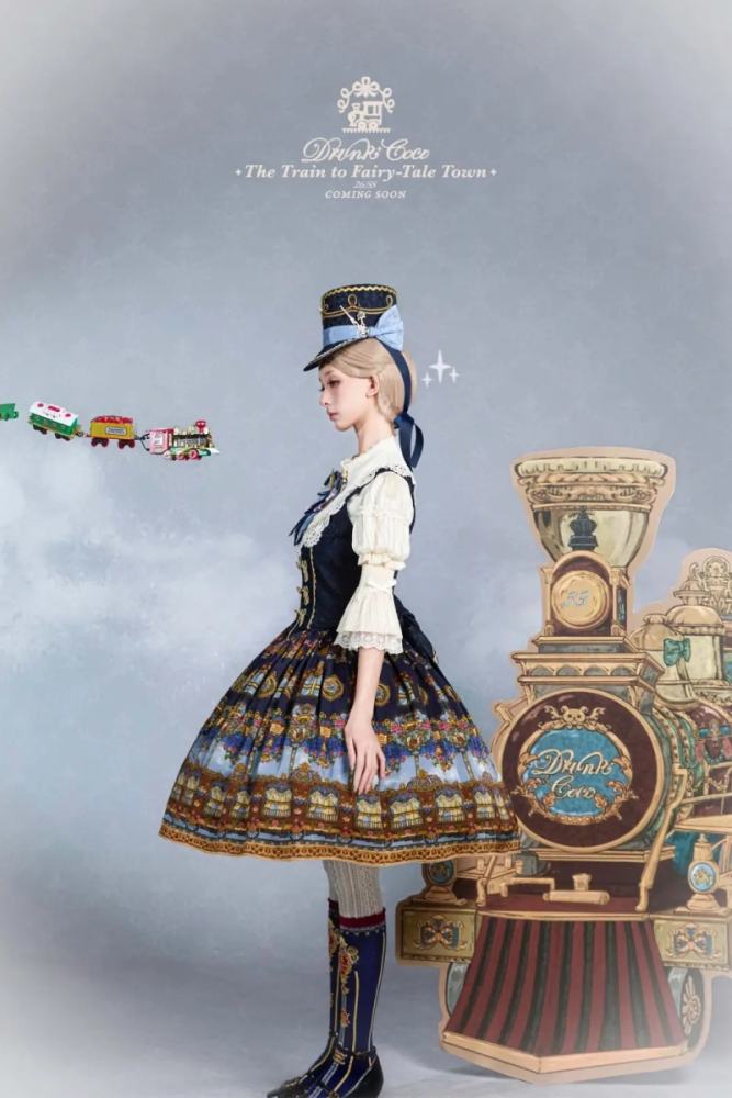 Drunk Coco The Train to Fairy Tale Town Prints Lolita JSK and OP