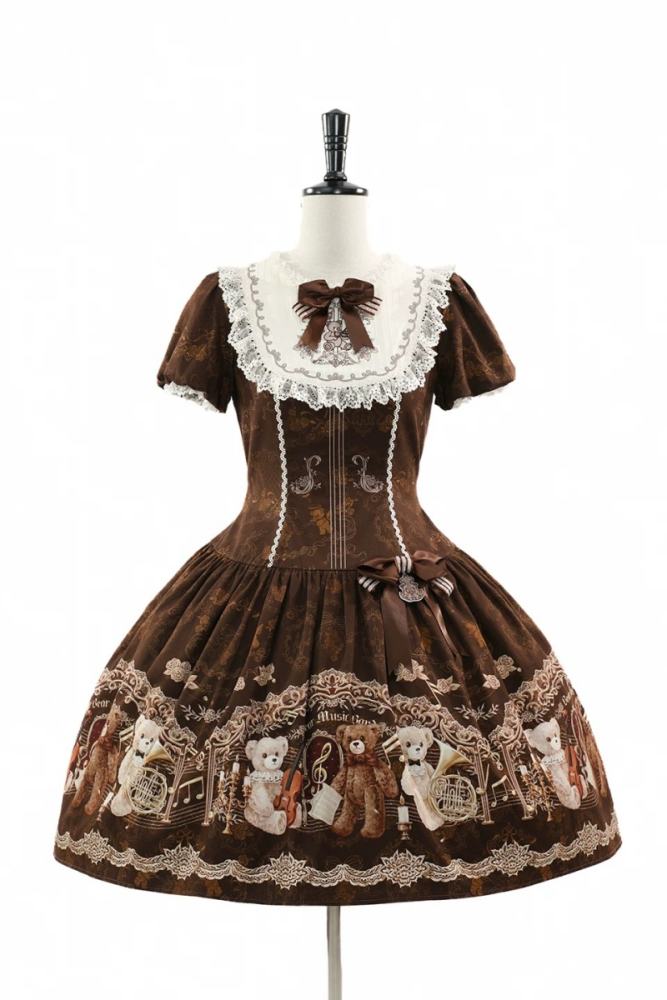 Alice Girl Bear Symphony Retro Prints Lolita JSK and OP