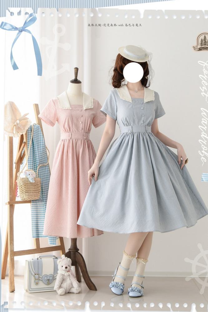 Forest Wardrobe Retro French Stripes One Piece Dress