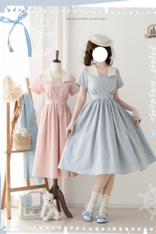 Forest Wardrobe Retro French Stripes One Piece Dress