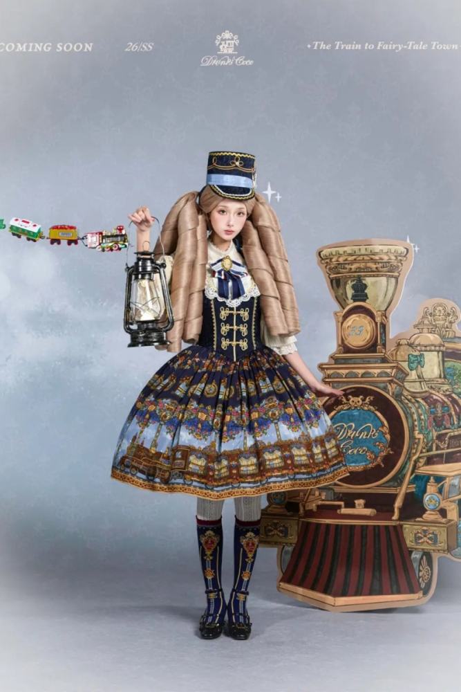 Drunk Coco The Train to Fairy Tale Town Prints Lolita JSK and OP