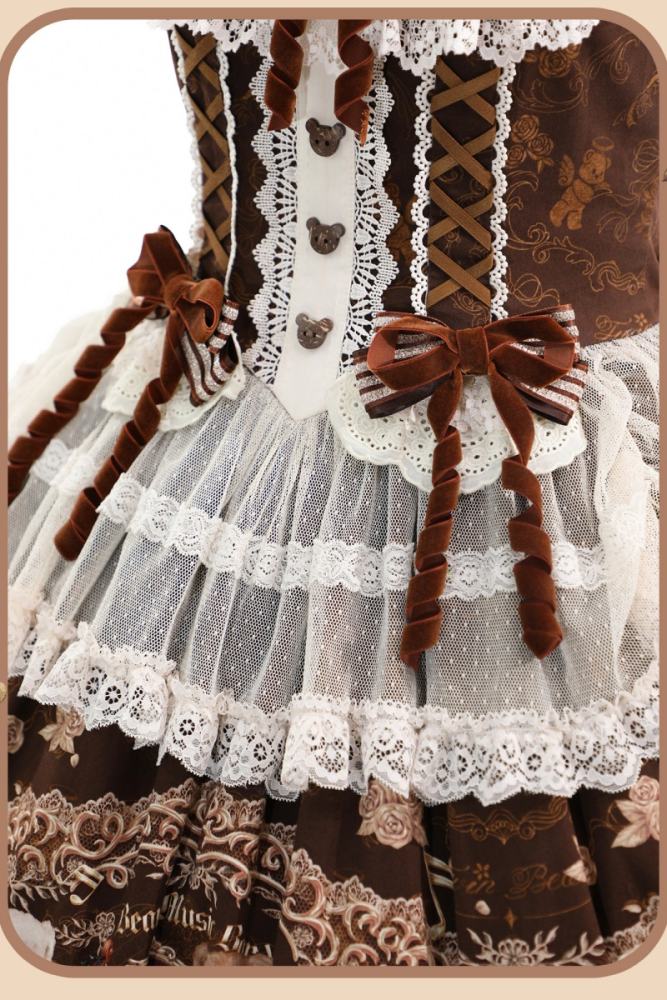 Alice Girl Bear Symphony Retro Prints Lolita JSK and OP
