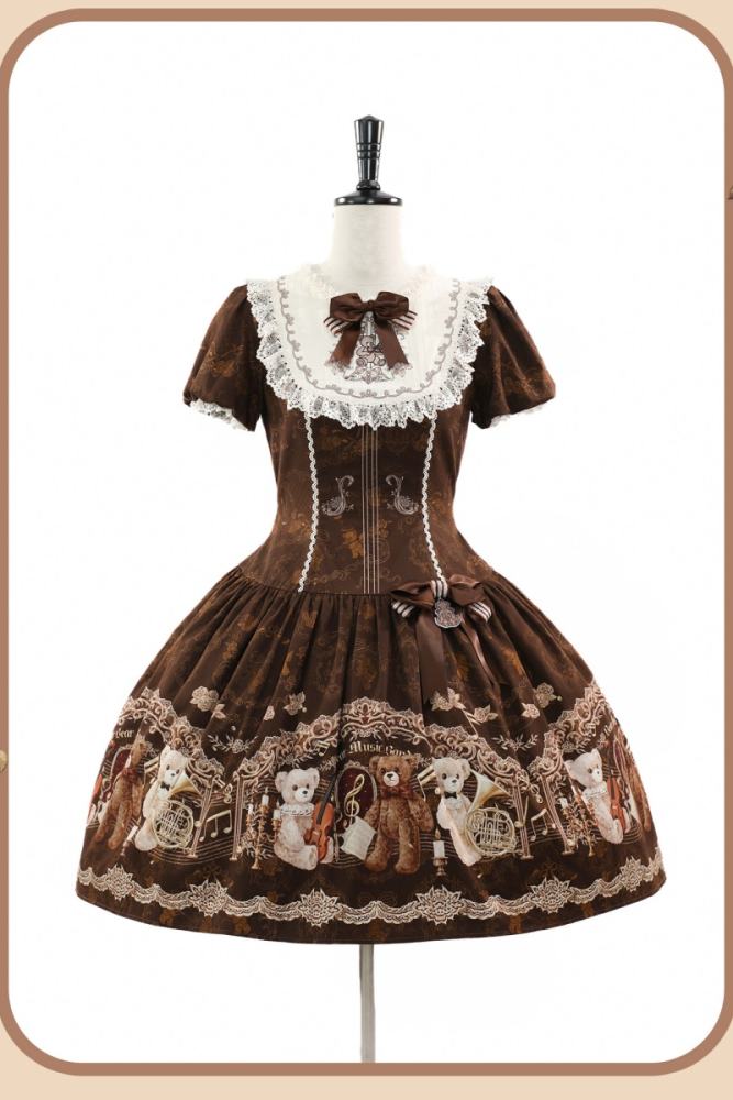 Alice Girl Bear Symphony Retro Prints Lolita JSK and OP
