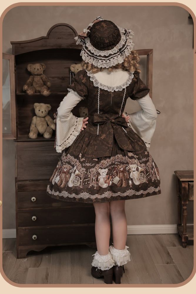 Alice Girl Bear Symphony Retro Prints Lolita JSK and OP