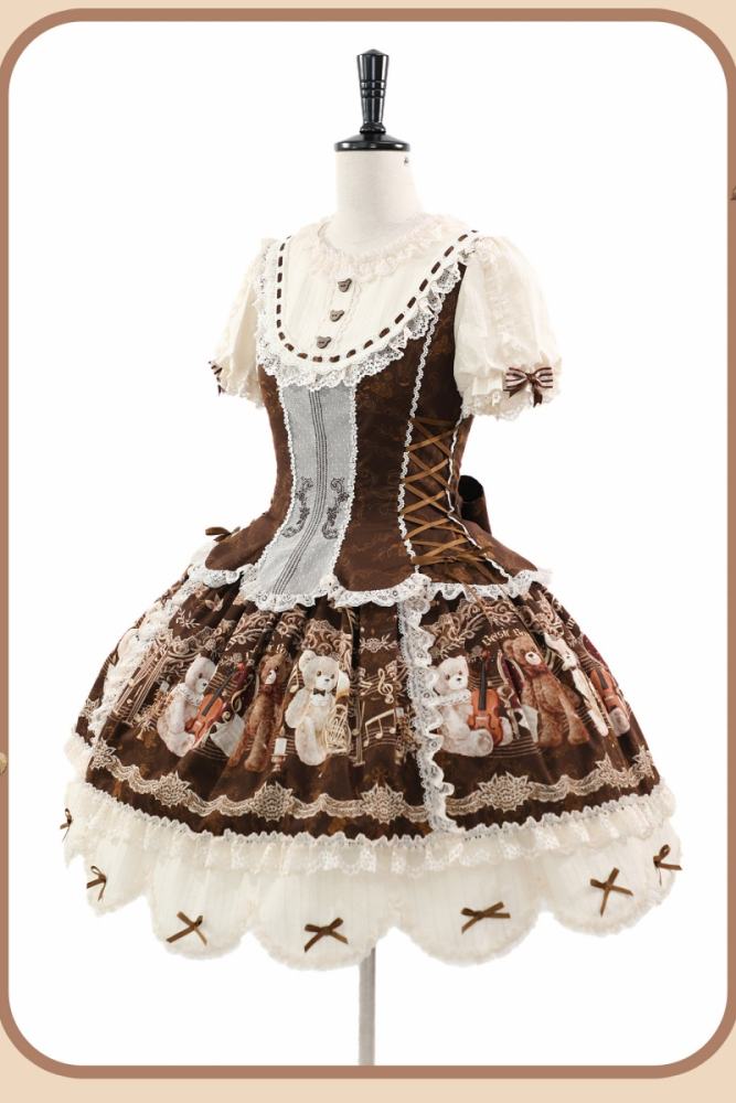 Alice Girl Bear Symphony Retro Prints Lolita JSK and OP